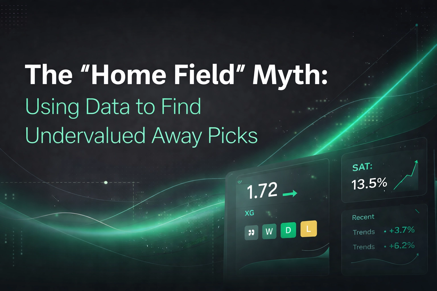 Dark sci‑fi dashboard background with the title 'The Home Field Myth: Using Data to Find Undervalued Away Picks' and glowing green data lines.